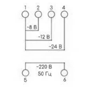 Рис.1. Схема подключения трансформатора модульного EBS6TF