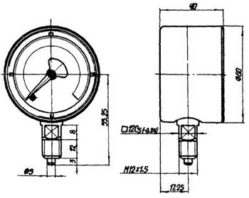 Рис.1. Габаритные размеры манометра МТМ-1